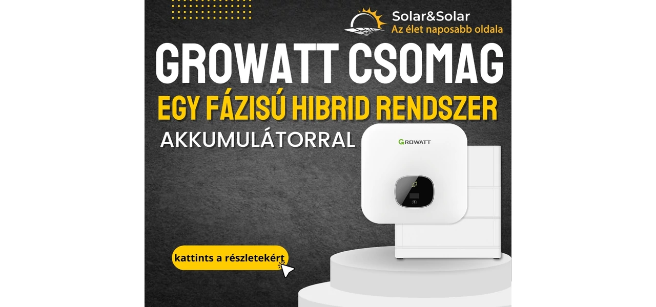 Growatt egyfázisú hibrid napelemes rendszer akkumulátorral