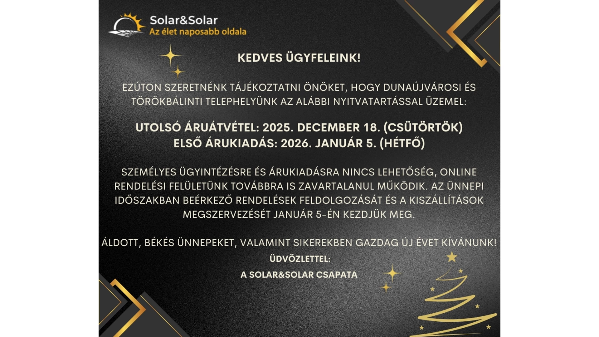 Ünnepi nyitvatartási rend 2025