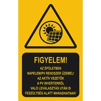 Matrica - Figyelem! Az épületben napelem/PV rendszer üzemel! - 85x130 mm